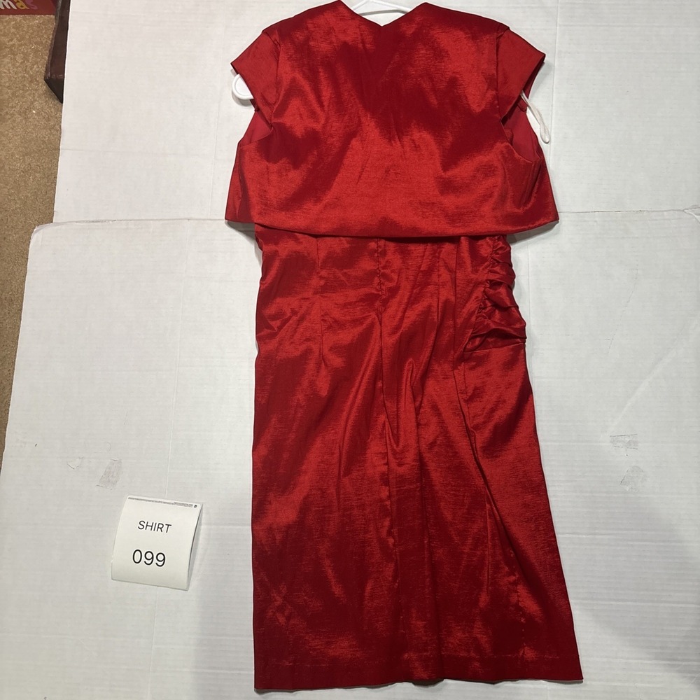 Fiesta Red Satin Cocktail Party Dress Women's Size Xl Ruched Cape Sleeve Midi - Picture 8 of 9
